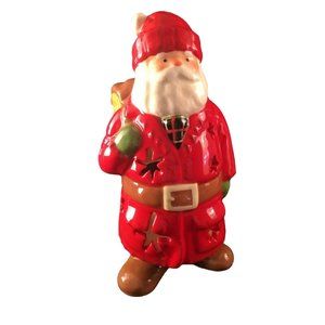 Xmas Hallmark Candle Tea Light Holder Old World Woodland Country Santa Claus 7"